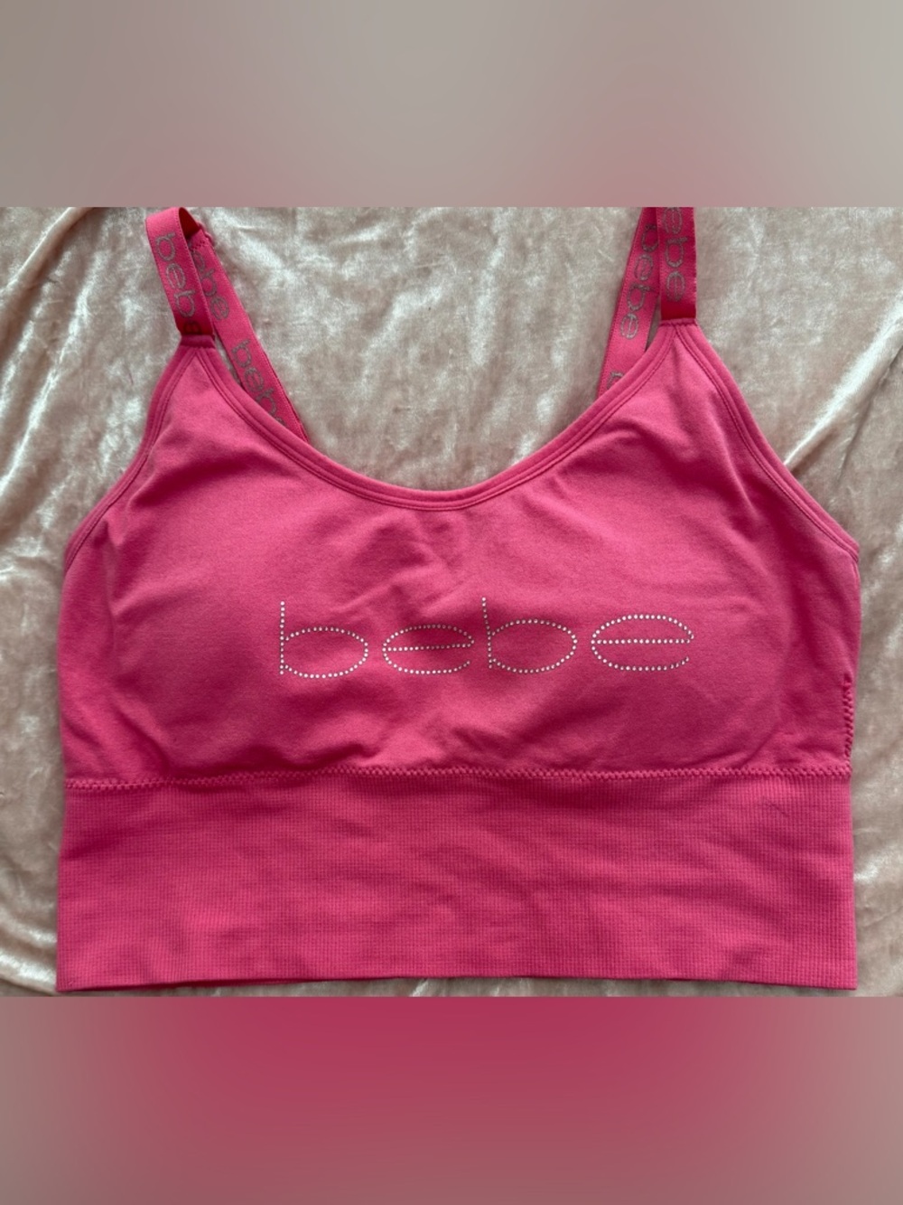 Vintage BeBe Pink Rhinestone Logo Bralette